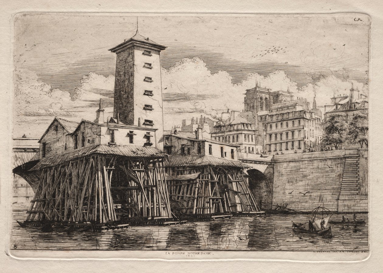 Etchings of Paris: The Notre Dame Pump, 1852 by Charles Meryon