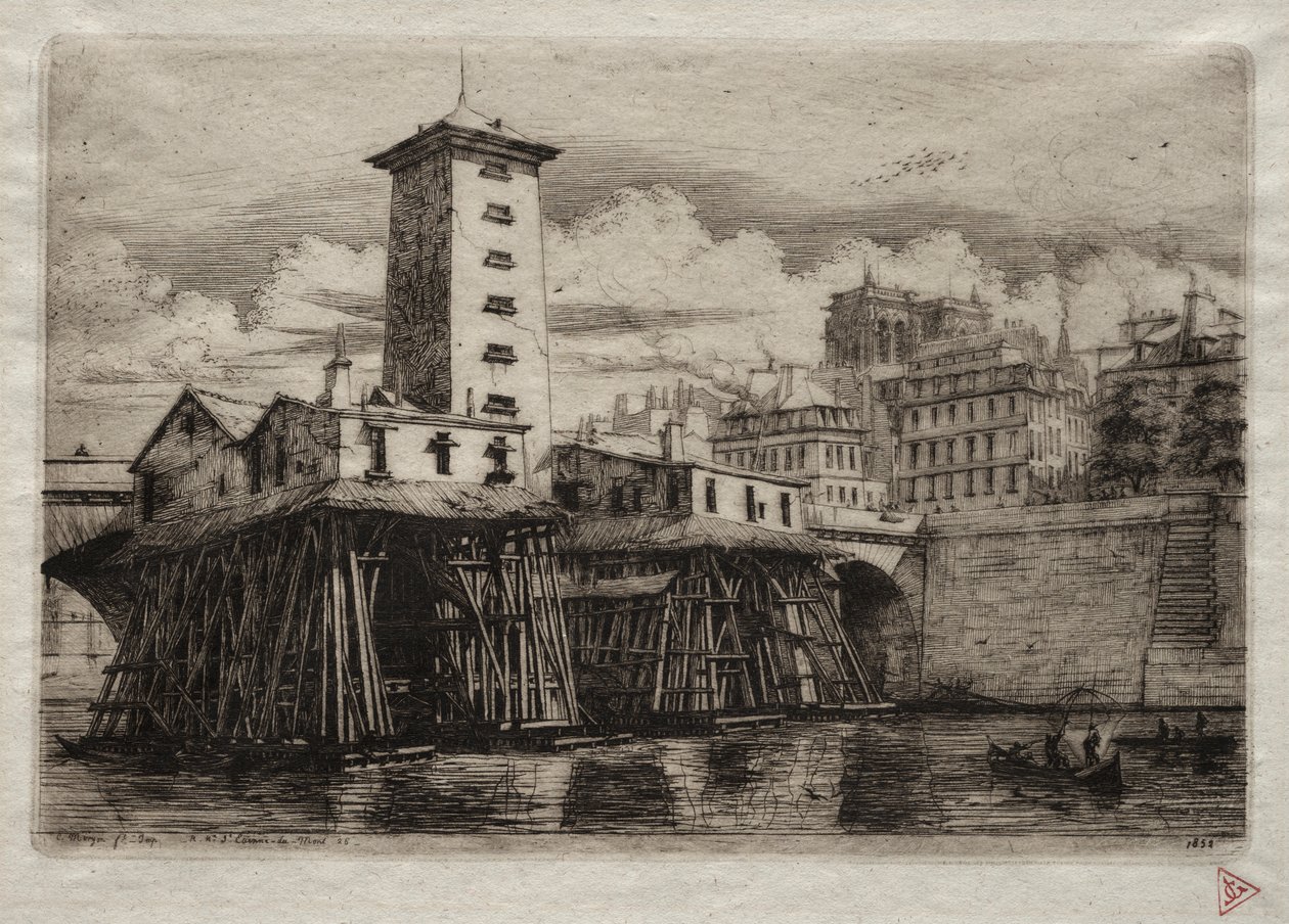 Etchings of Paris: The Notre Dame Pump by Charles Meryon