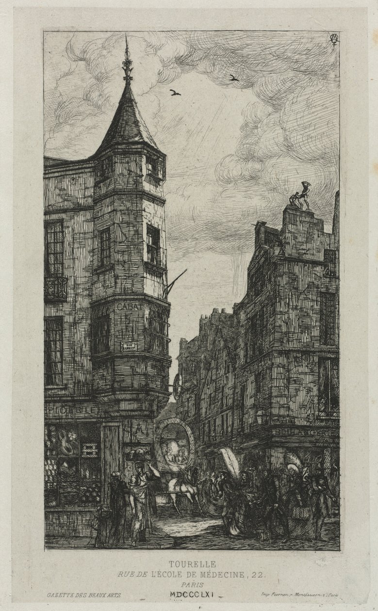 House with a Turret, No. 22, rue de LEcole de Médecine, Paris, called the Turret of Marat, 1861 by Charles Meryon