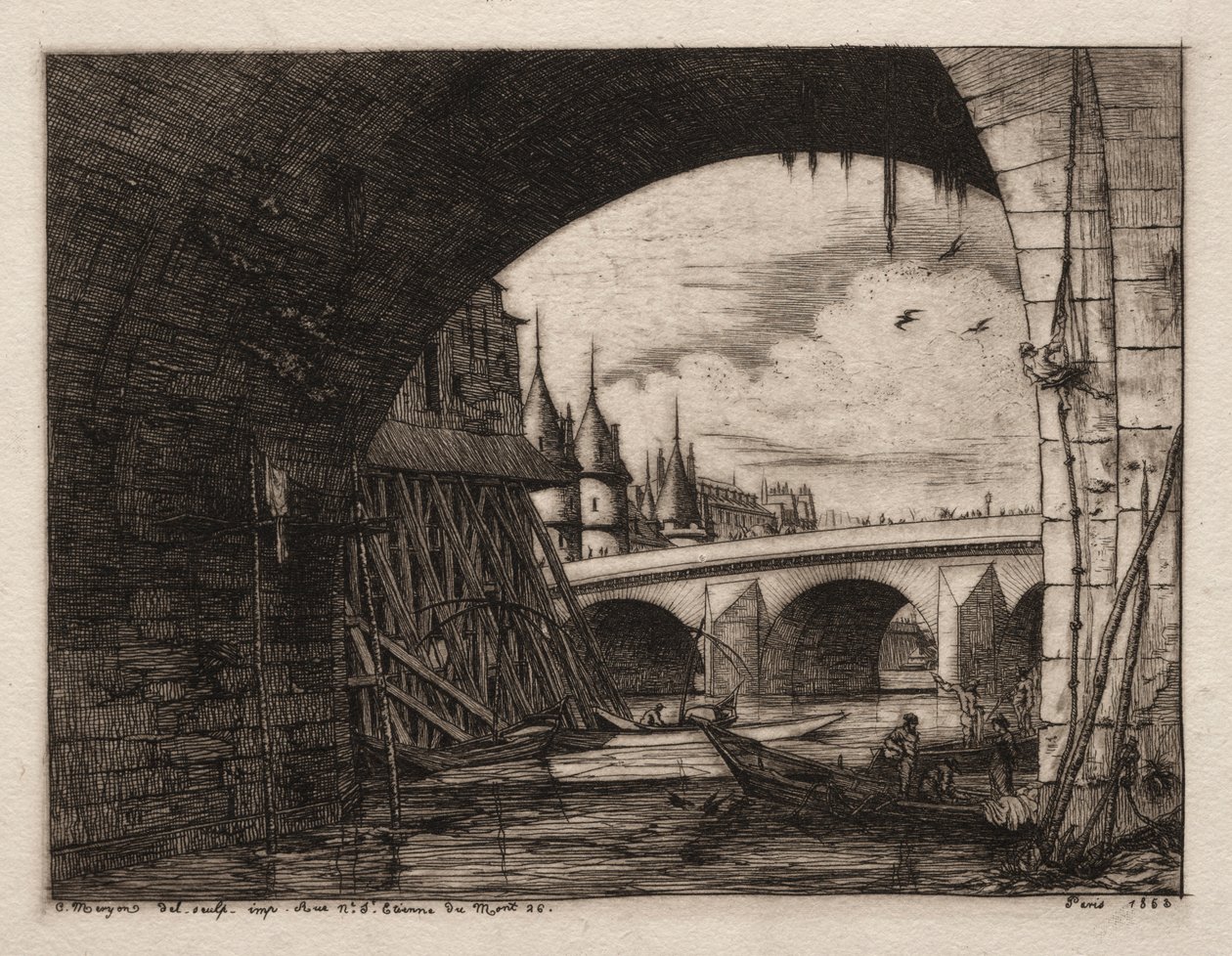 Larch du Pont Notre Dame, Paris by Charles Meryon