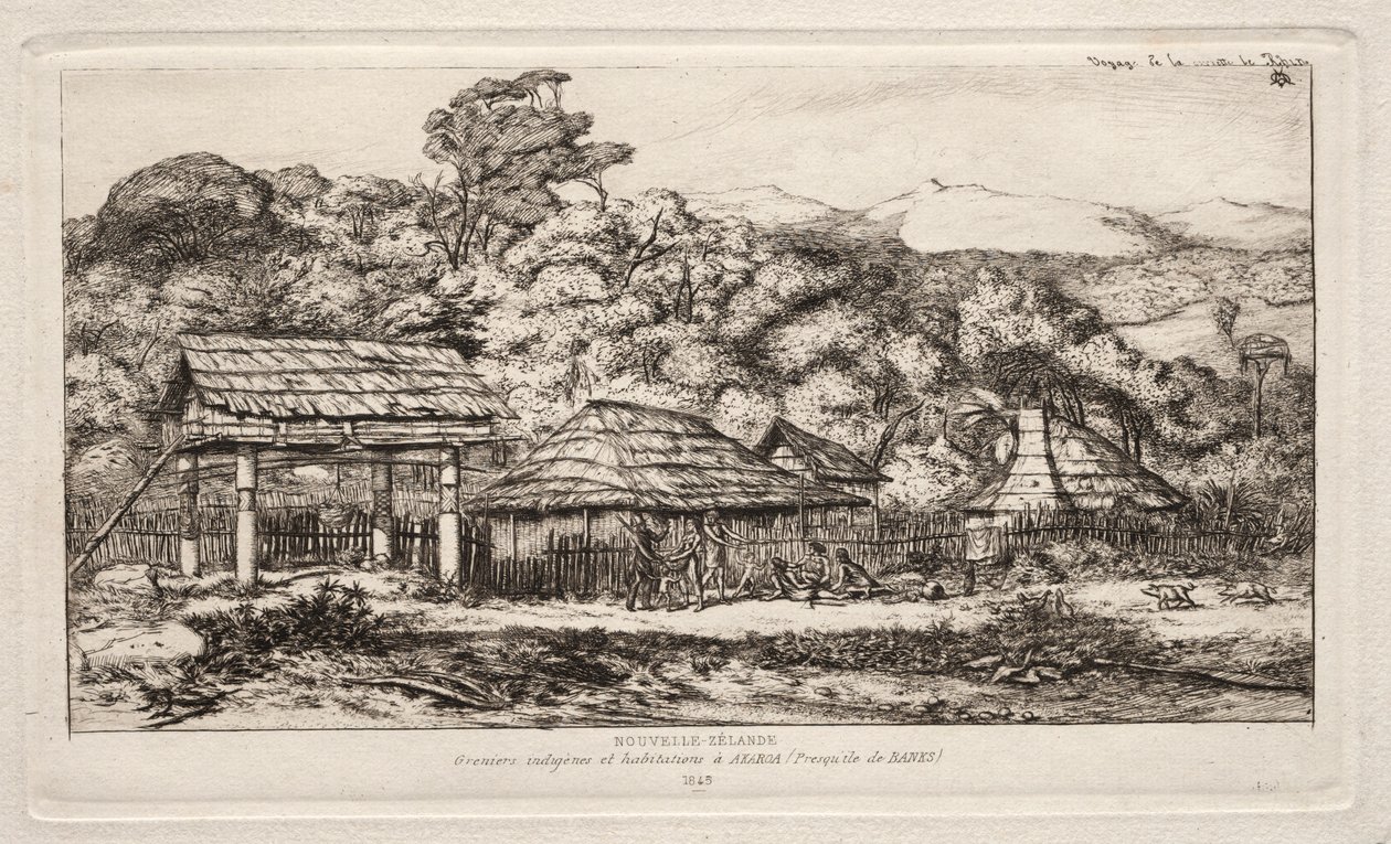 Native Barns and Huts at Akaroa, Banks Peninsula, 1845, 1865 by Charles Meryon