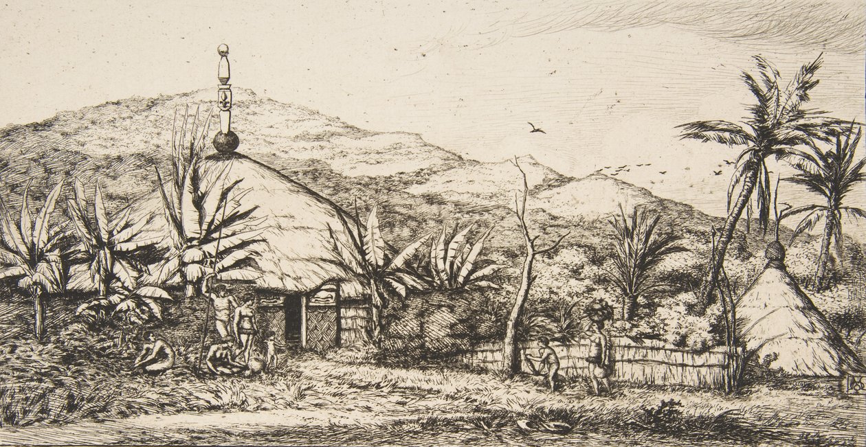 New Caledonia: Large Native Hut on the Road from Balade to Puebo by Charles Meryon