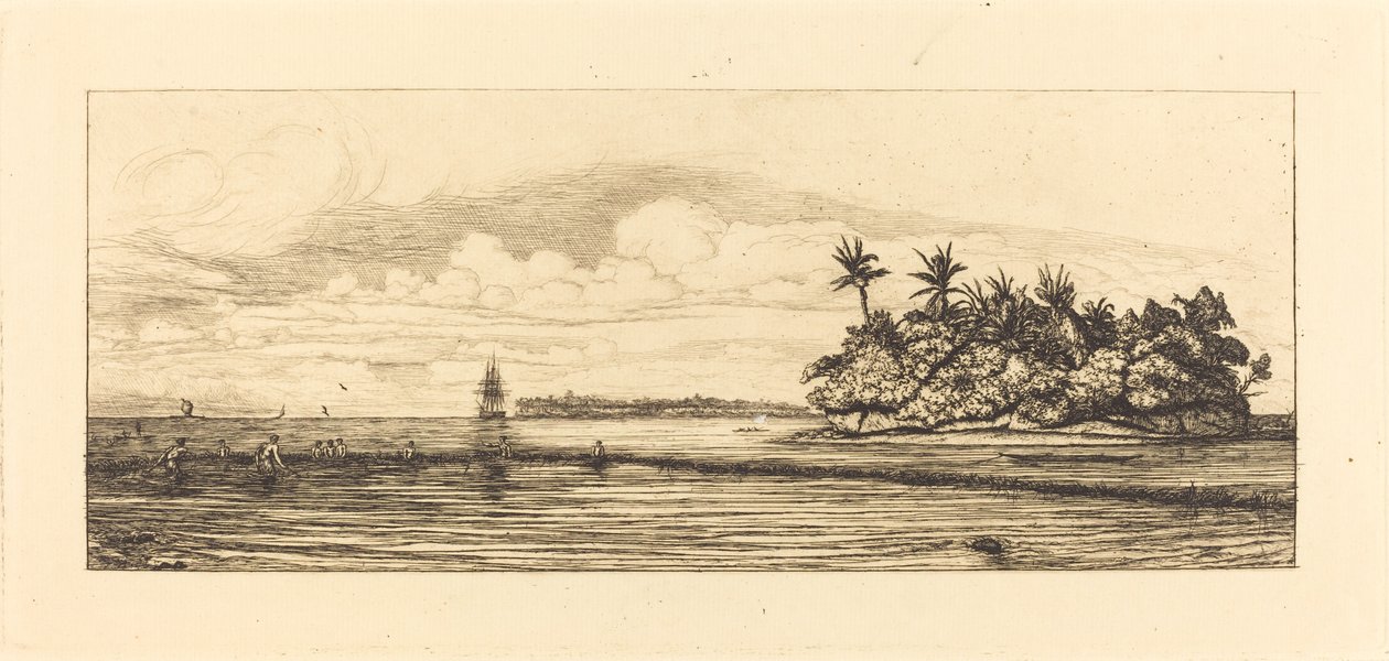 Oceania: Fishing, Near Islands with Palms in the Uea or Wallis Group by Charles Meryon