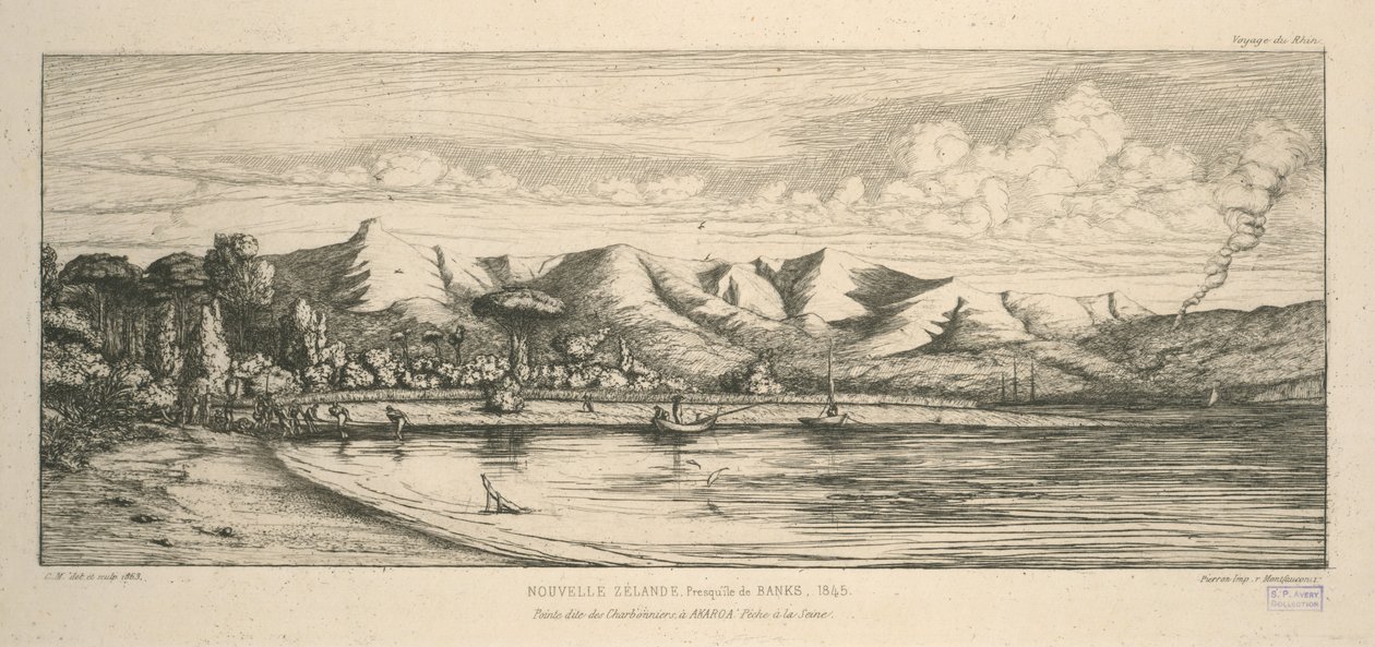Banks Peninsula, Charbonniers Point, Akaroa, seine fishing, illustration from 