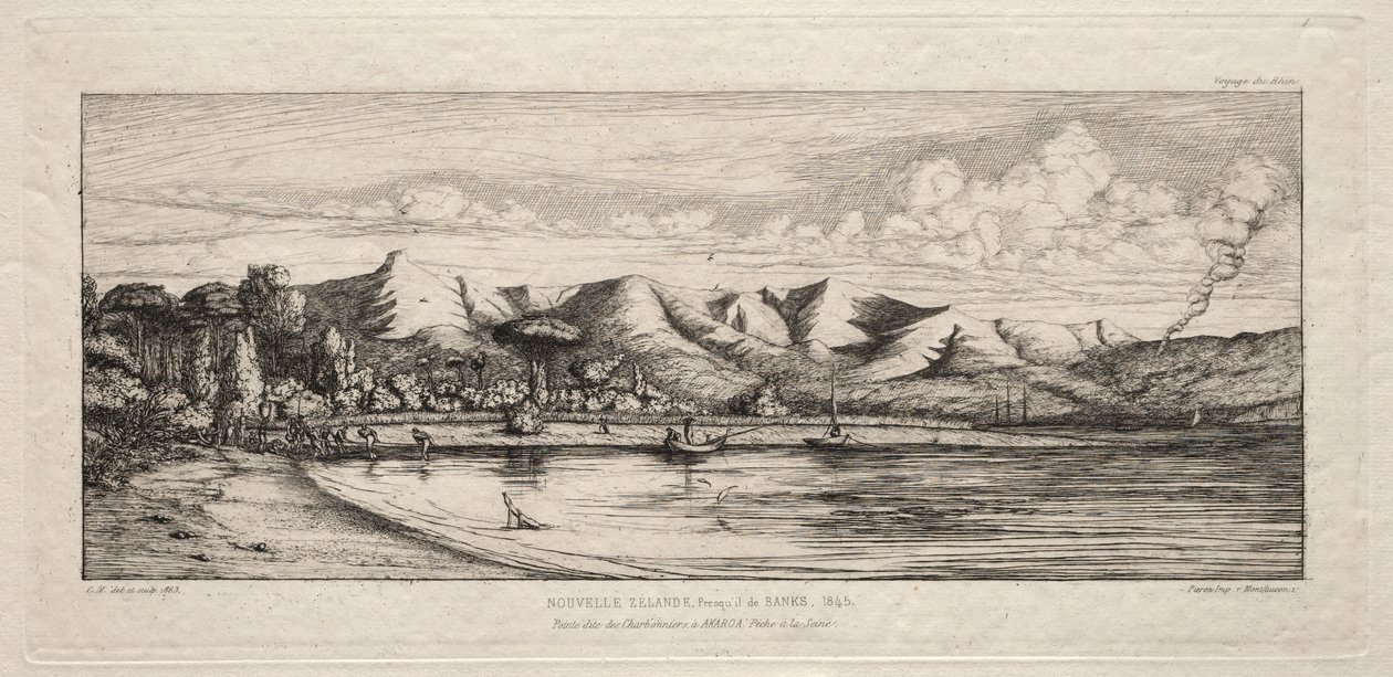 Seine Fishing off Charcoal Burners Point, Akaroa, Banks Peninsula, 1845 by Charles Meryon