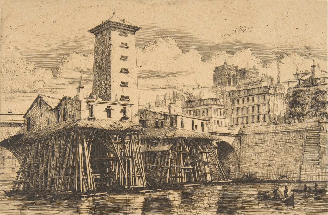 The Notre-Dame Pump, Paris by Charles Meryon
