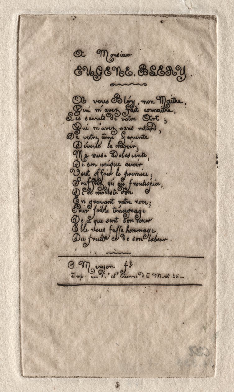 Verses to Eugène Bléry by Charles Meryon