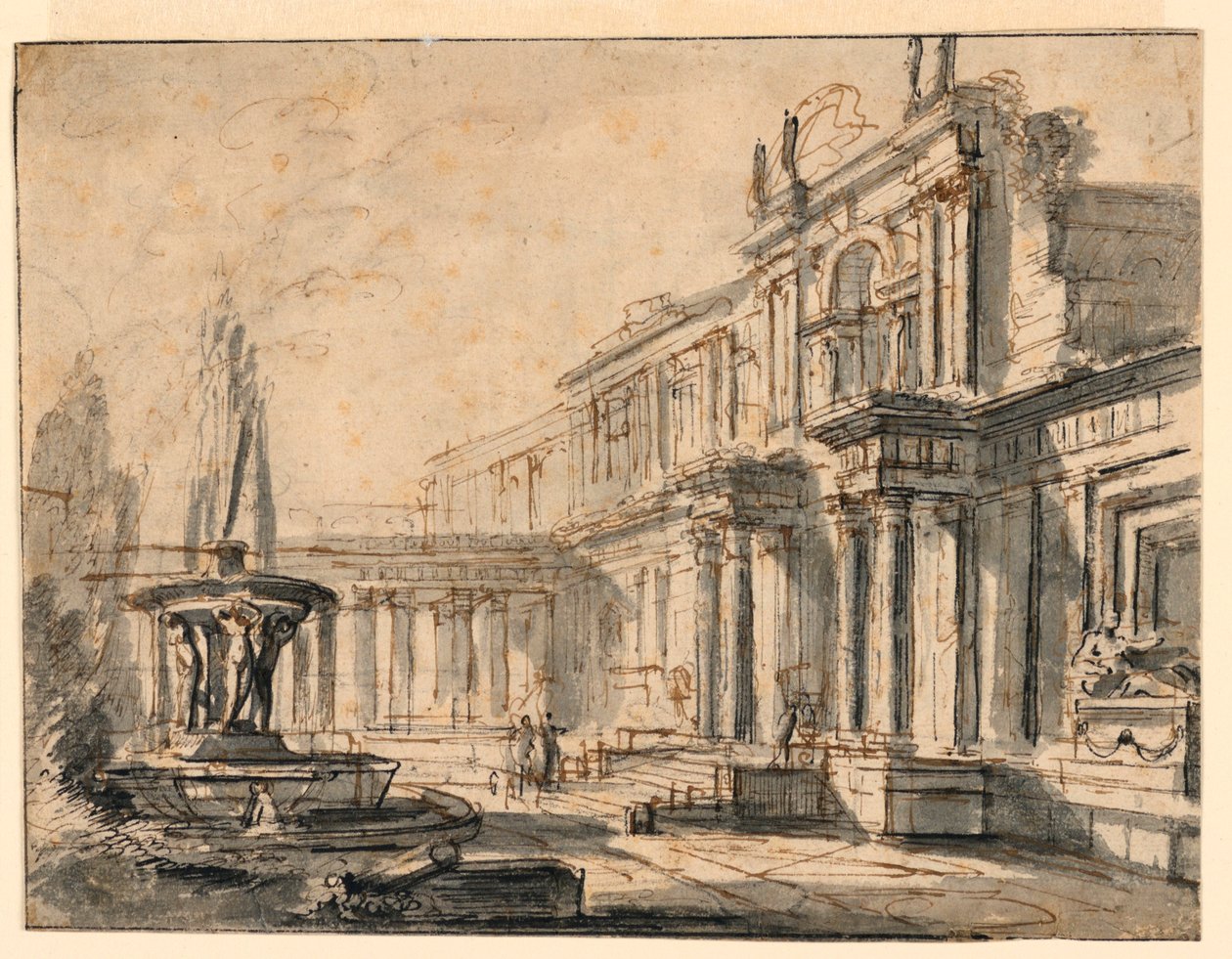 Architectural Fantasy: A Courtyard by Charles Michel Ange Challe