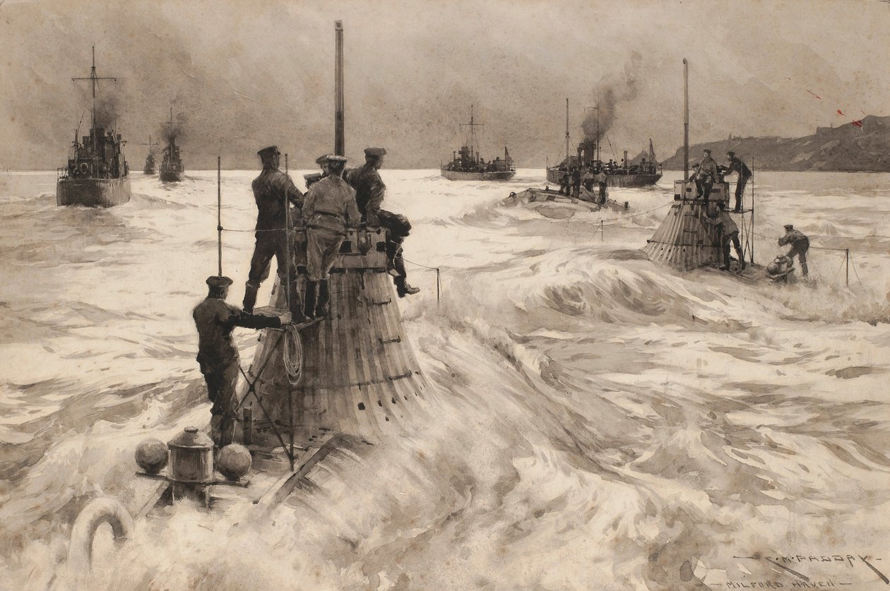 New British Submarines Leaving Milford Haven by Charles Murray Padday