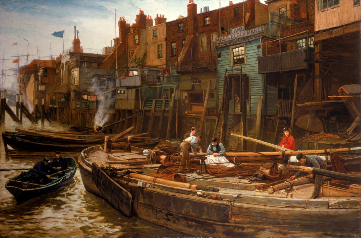 London River - The Limehouse Barge-Builders, 1877 by Charles Napier Hemy