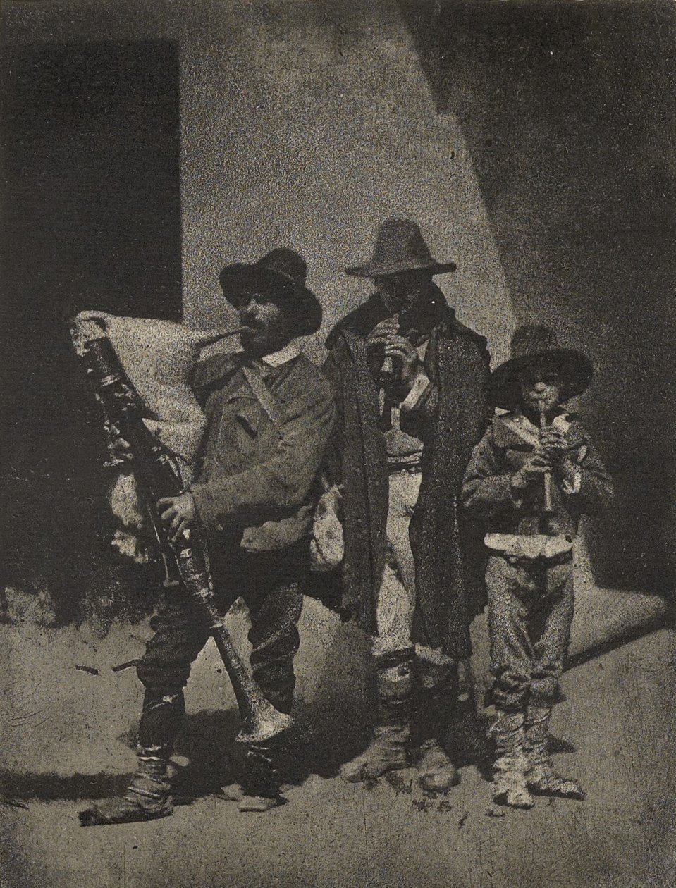 Group of Three Italian Street Musicians in front of 21, Quai Bourbon, Paris by Charles Nègre