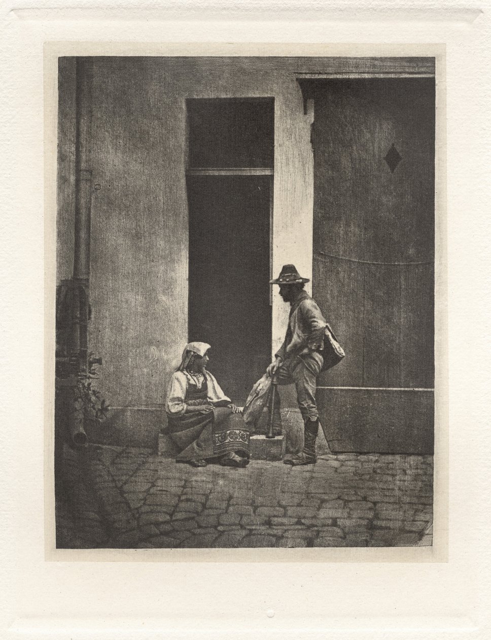 Plate IV – Pifferaro Standing and Italian Peasant Seated, in the Court of 21 Quai Bourbon by Charles Nègre
