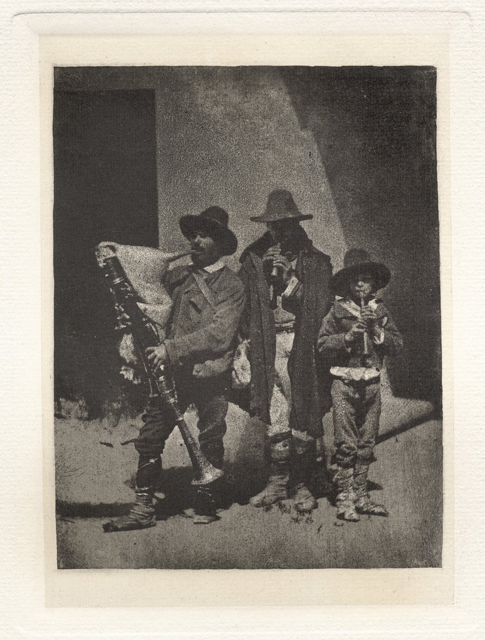Plate III – Group of Three Pifferari Standing, in the Court of 21 Quai Bourbon by Charles Nègre, André Jammes