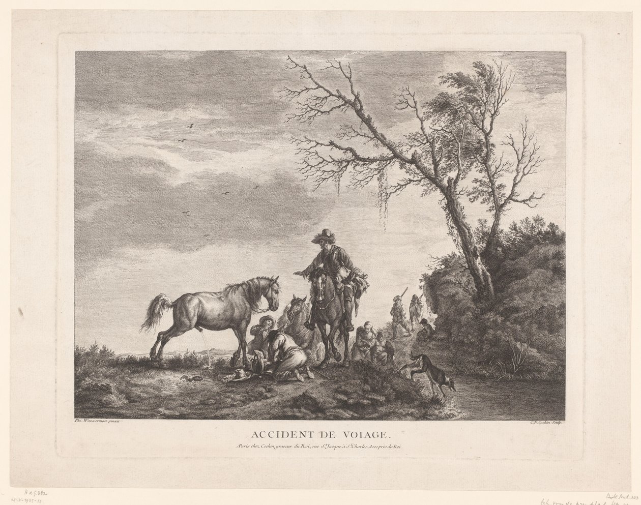 Travelers During a Stop (title on object: Accident de Voyage) by Charles Nicolas Cochin (II)