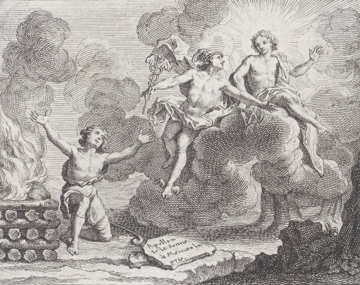 Apollo, Mercury, and the Shepherdesses, Fable X in La Motte, Fables Nouvelles, 1719 by Charles Nicolas Cochin
