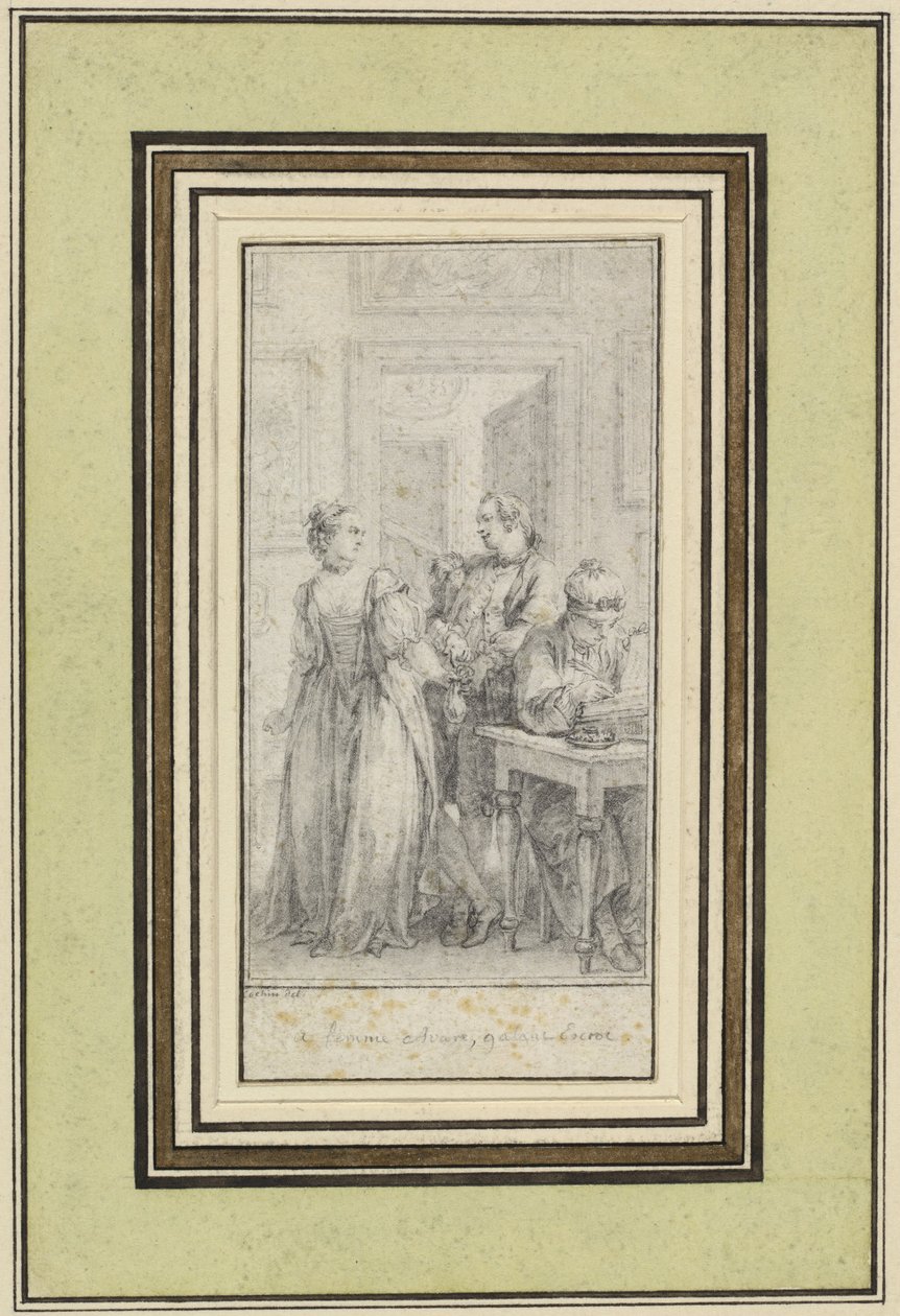 Eighth Day, First Story, Madonna Ambruogia Gives Her Husband the Two Hundred Florins She Was Given by Gulfardo in Payment for Her Favors by Charles Nicolas Cochin II