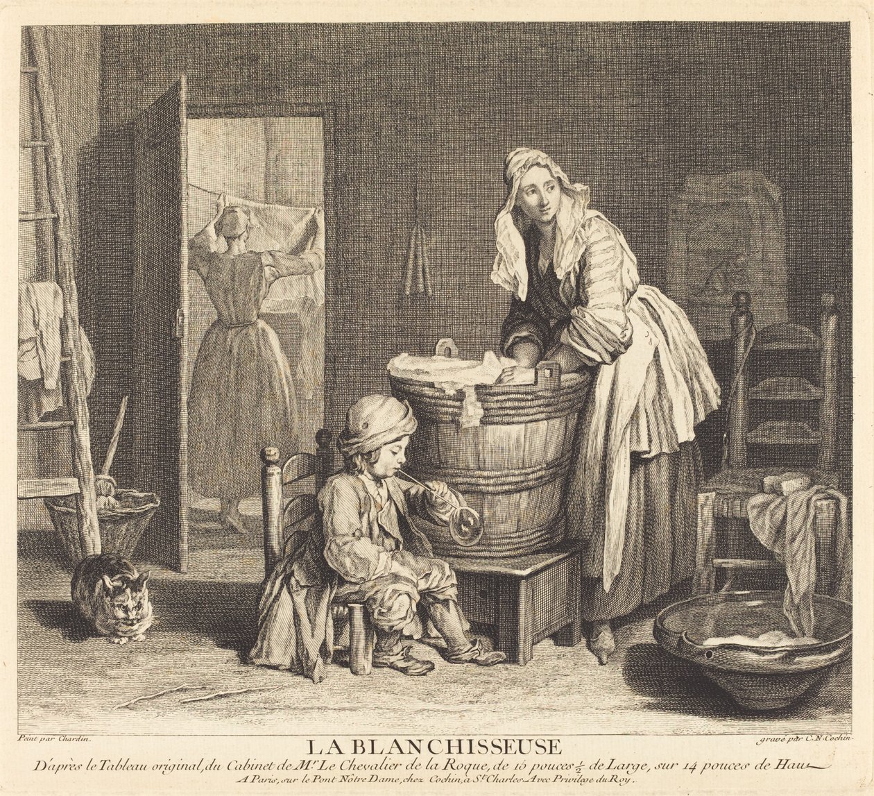 The Laundress by Charles Nicolas Cochin I after Jean Siméon Chardin