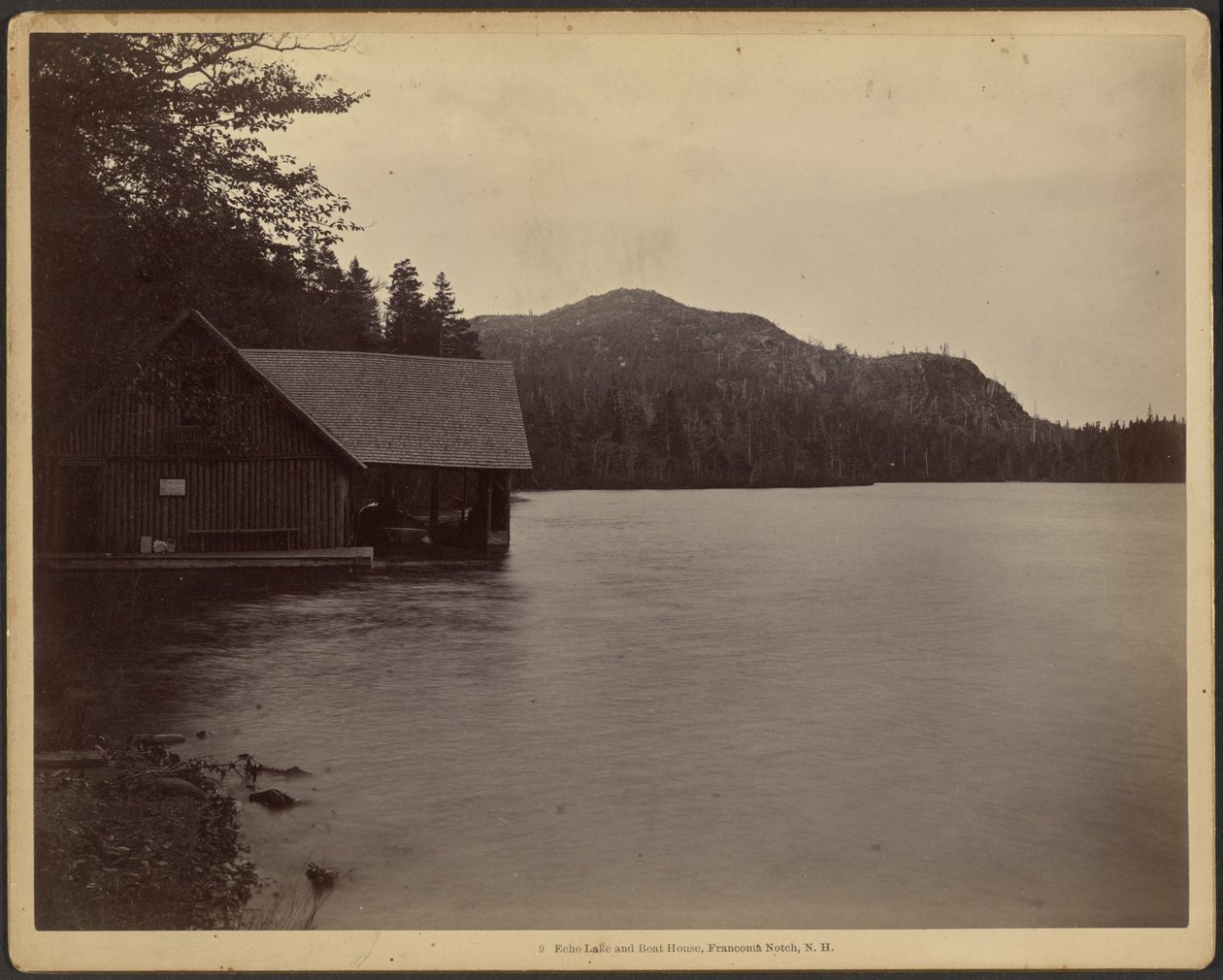 Echo Lake and Boat House, Franconia Notch, New Hampshire by Charles P. Hibbard