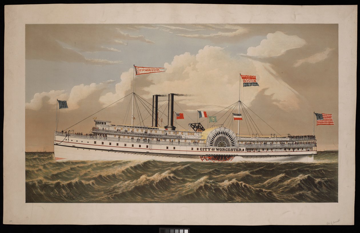 American paddle steamer City of Worcester Norwich Line for Boston via New London and Norwich by Charles Parsons