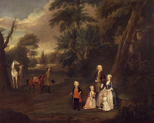 Thomas Hill of Tern, and his family in a landscape by Charles Phillips