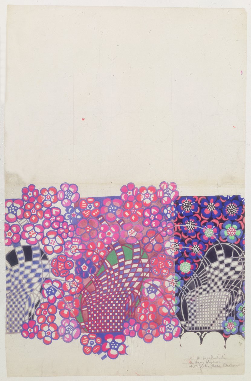 Blue and pink tobacco flower design by Charles Rennie Mackintosh