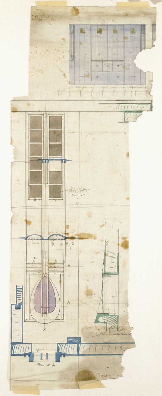 Design for a Wardrobe, Shown in Elevation, with Half-Full Size Details of Decorative Panel, 1904 by Charles Rennie Mackintosh