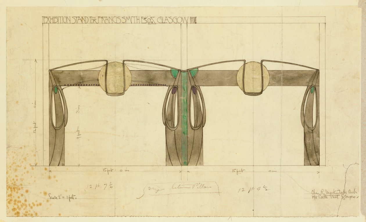 Design for an exhibition stand for Francis Smith, used at the Glasgow Exhibition, shown in elevation, 1901 by Charles Rennie Mackintosh