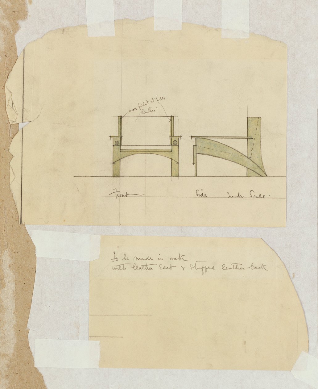Design for an oak armchair, shown in front and side elevations, 1905 by Charles Rennie Mackintosh