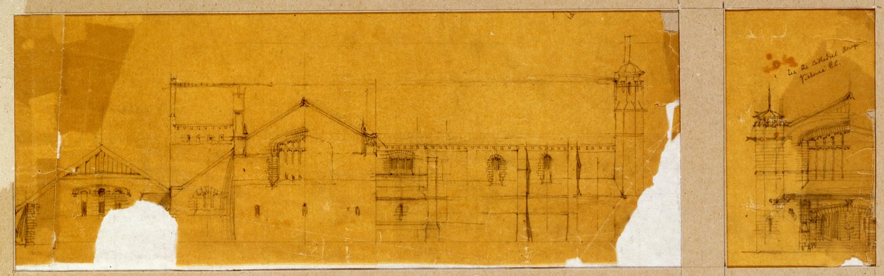 Design for the Facade of a Church Shown in Elevation, and a Subsidiary Design for the Entrance to the Church, Shown in Elevation, c.1895-99 by Charles Rennie Mackintosh