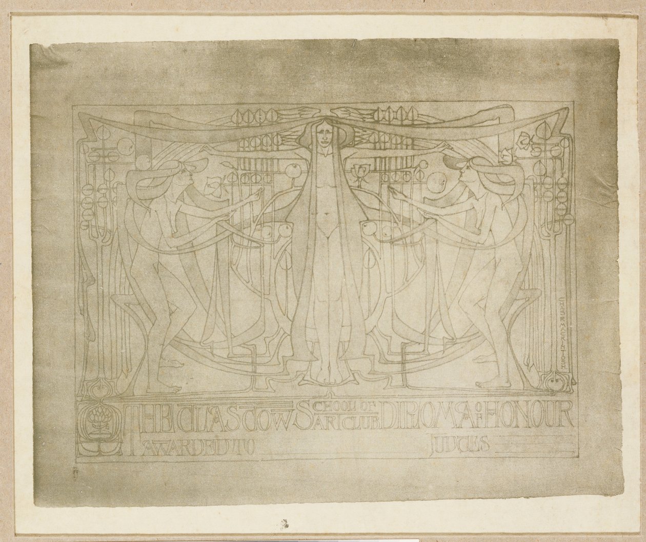 Diploma of Honour, designed for the Glasgow School of Art Club, 1894-95 by Charles Rennie Mackintosh