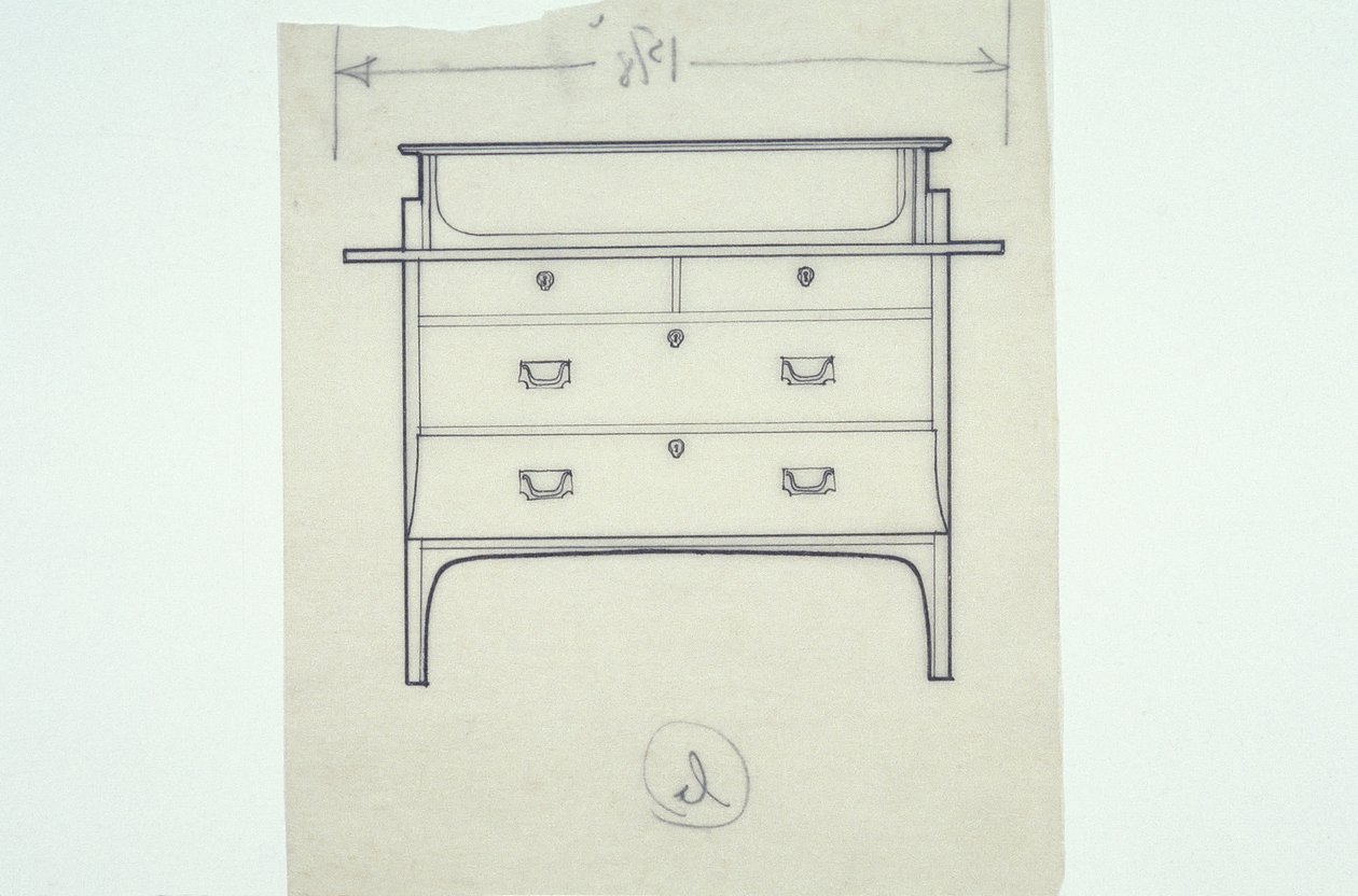 Line drawing of furniture (a settle with painted panels), c.1910 by Charles Rennie Mackintosh