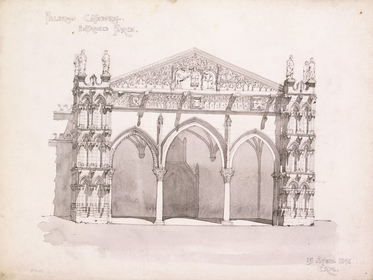 Palermo Cathedral, Study of the Entrance Porch by Charles Rennie Mackintosh