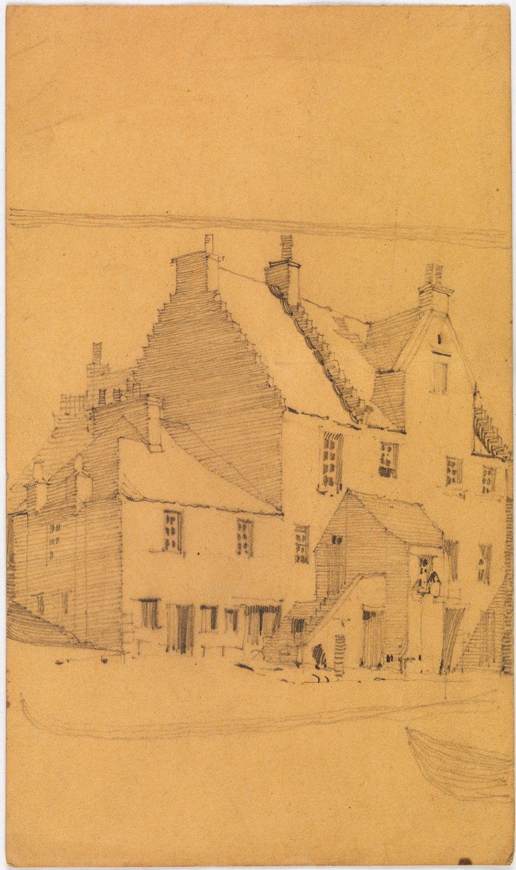 Pencil sketch of old buildings, probably in Glasgow by Charles Rennie Mackintosh