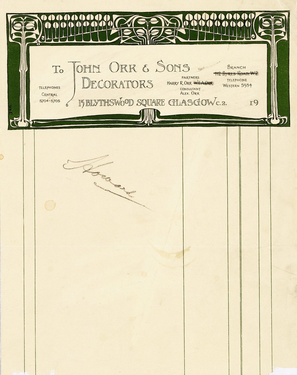 Stationery Design for John Orr & Sons, Glasgow by Charles Rennie Mackintosh