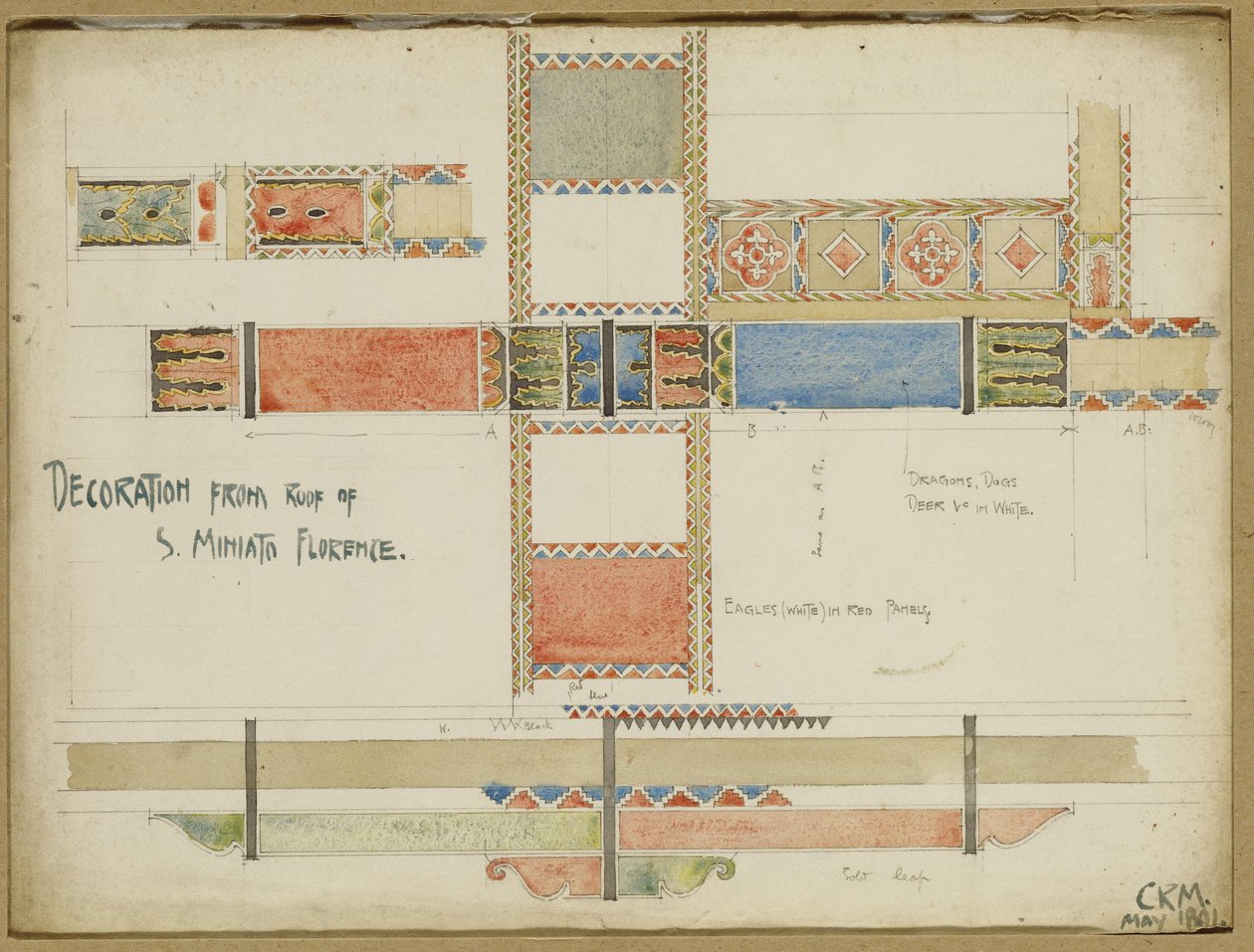 Studies of decorative ceiling panels, San Miniato, Florence by Charles Rennie Mackintosh