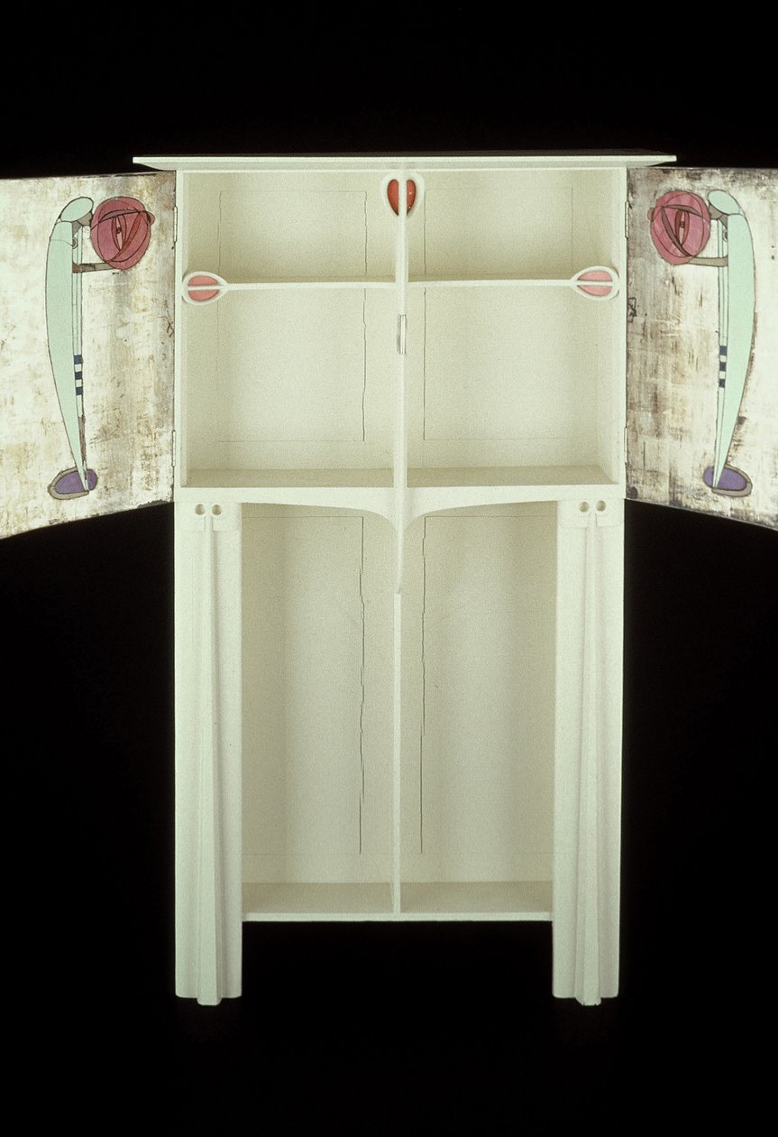 White cabinet designed for Mrs. Rowat, 1902 by Charles Rennie Mackintosh