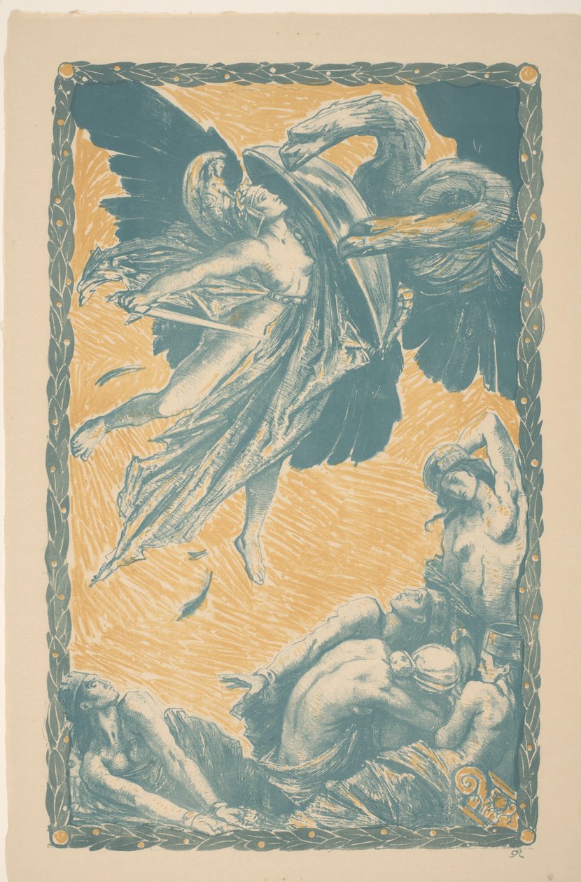 Flying Warrior Protects Drawn People from an Eagle by Charles Ricketts