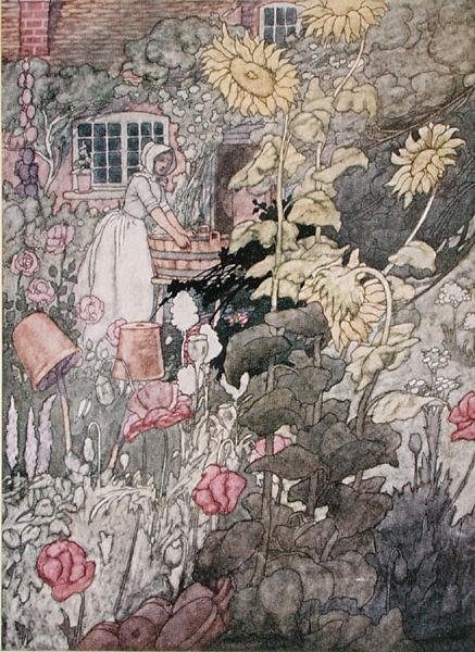 A cottage garden, published 1912 by Charles Robinson