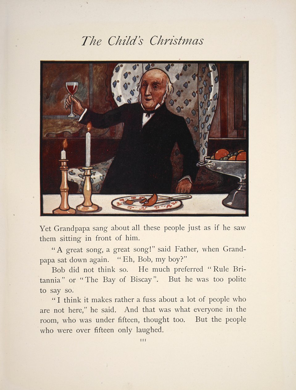 Illustration Showing a Man Raising a Glass at a Christmas Meal by Charles Robinson