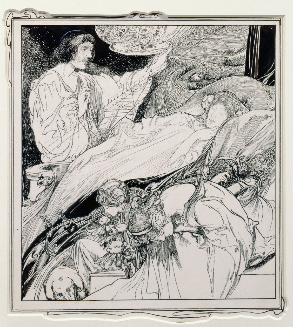 There She Lay, Looking So Beautiful, illustration from Briar Rose, The True Annals of Fairyland - The Reign of King Herla, pub. by J.M. Dent & Co. Ltd., 1900 by Charles Robinson