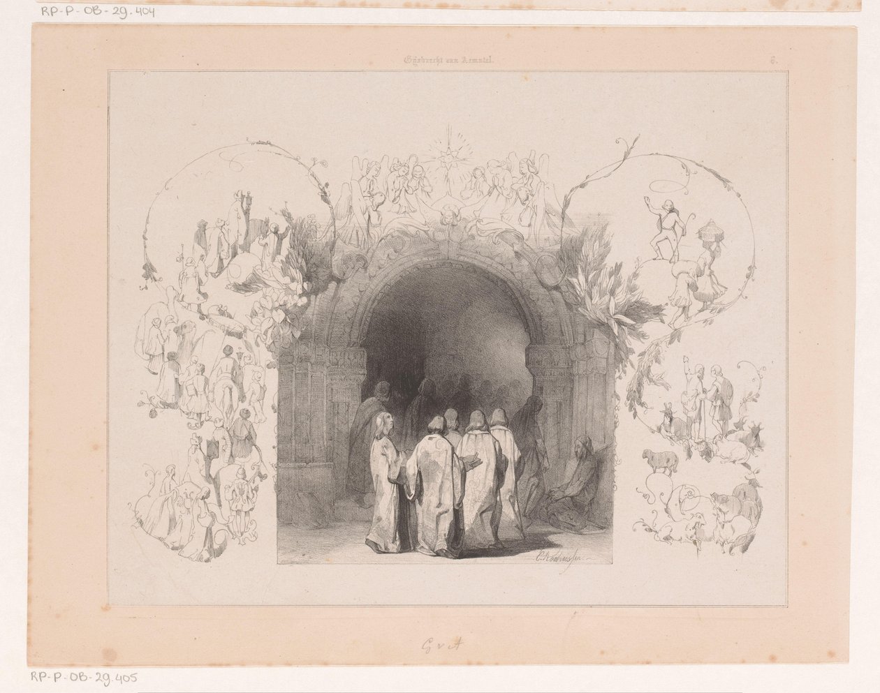 Religious Figures in Front of Church Portal by Charles Rochussen