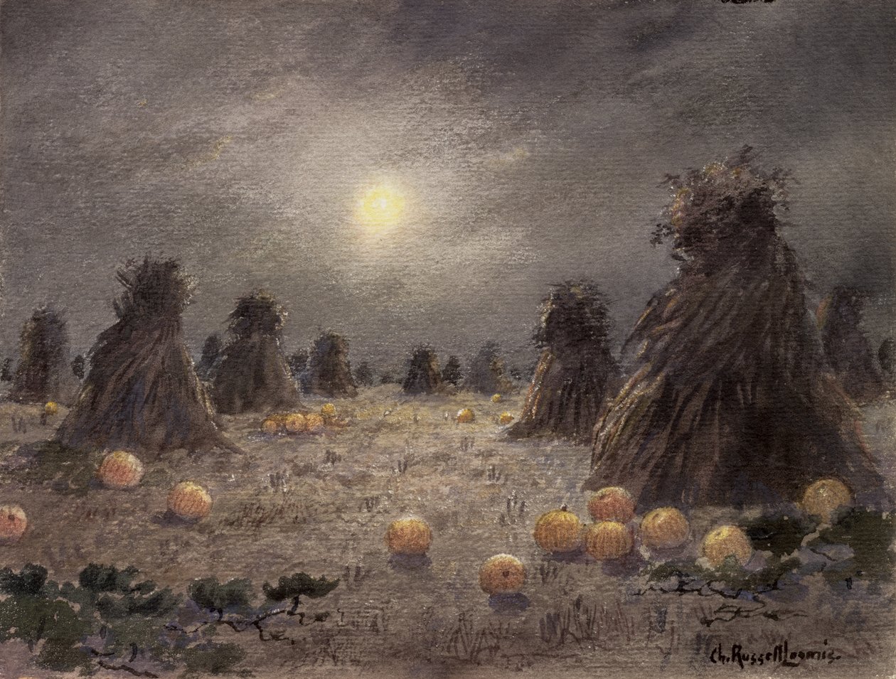 Autumn Harvest by Moonlight by Charles Russell Loomis