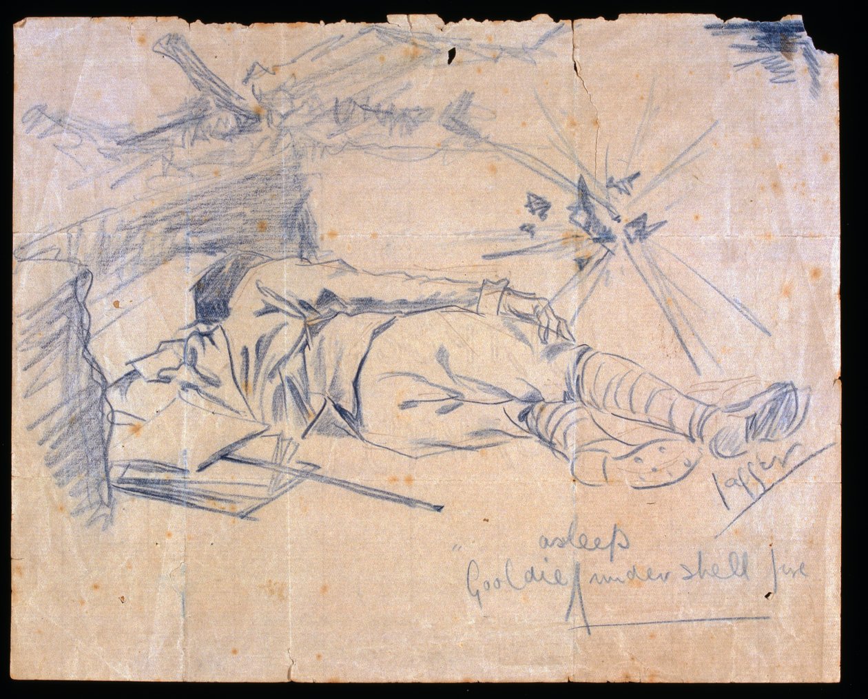 Lieutenant Leslie Gooldie asleep under shell fire, 1915 by Charles Sergeant Jagger