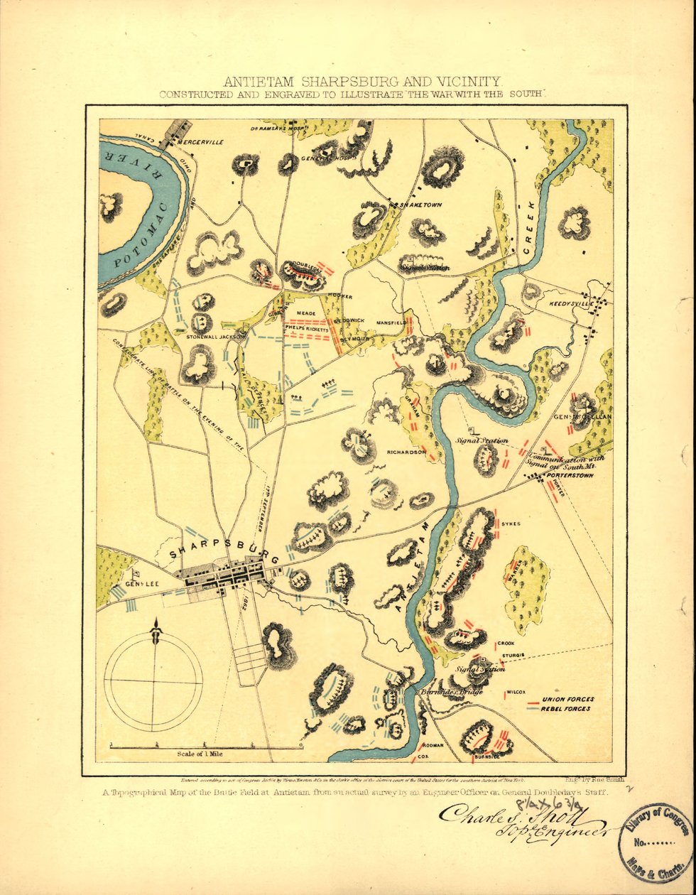 Antietam Sharpsburg and vicinity. Constructed and engraved to illustrate "The war with the South" by Charles Sholl