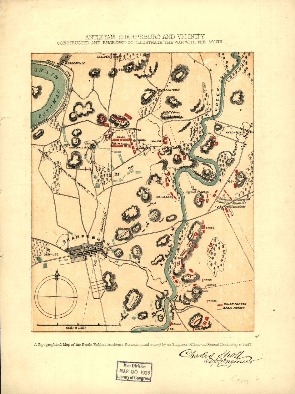 Antietam Sharpsburg and vicinity. Constructed and engraved to illustrate "The war with the South" by Charles Sholl