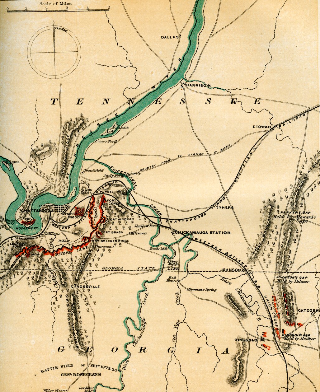 Map of Chattanooga and its Defences, Tennessee by Charles Sholl