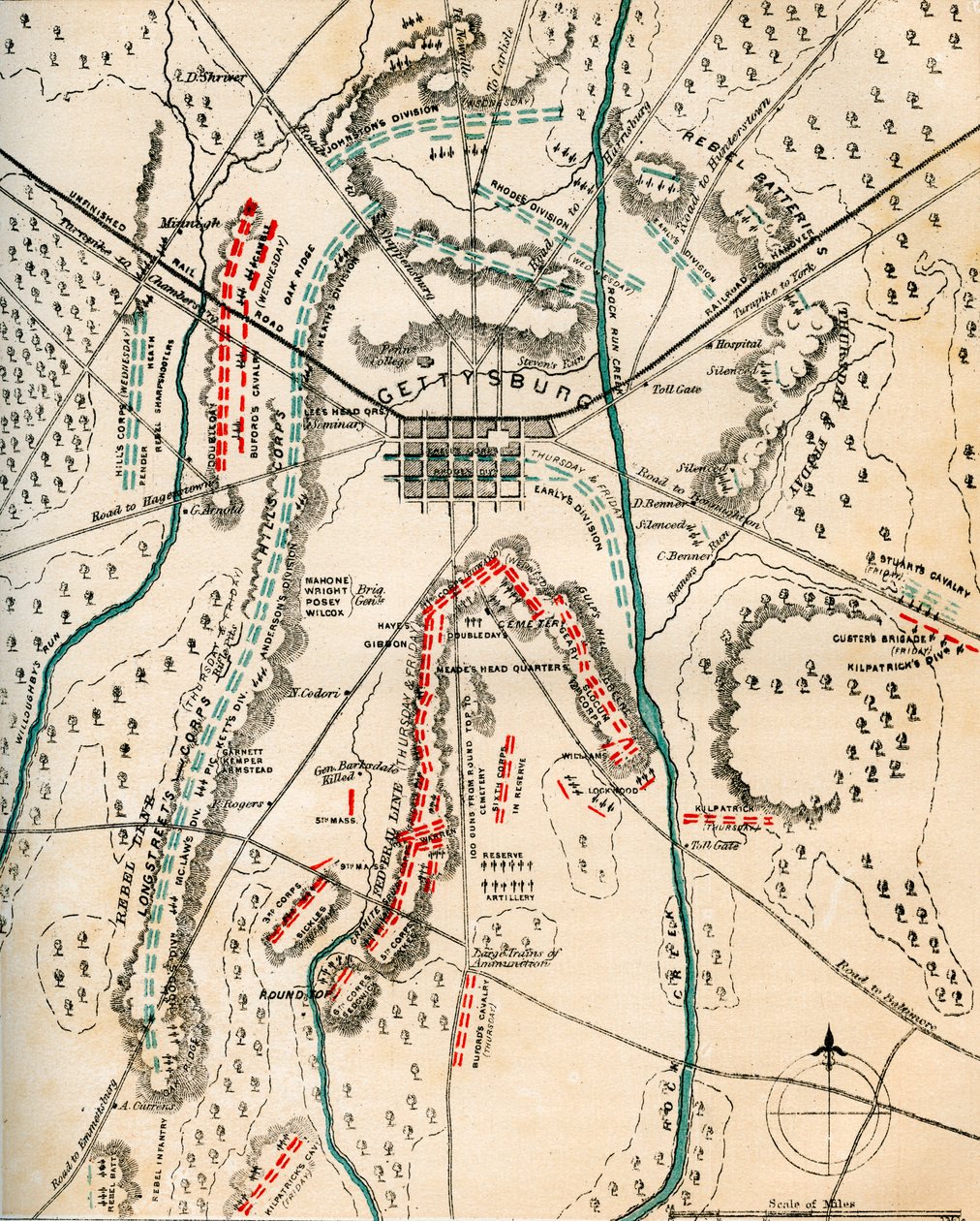 Map of the Battle of Gettysburg, Pennsylvania, 1-3 July 1863 by Charles Sholl