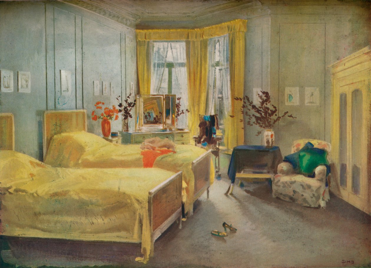 An Interior Scene: A Bedroom Designed by Mme. Gloria Silva at the Hotel Metropole, London, 1922 by Charles Sims