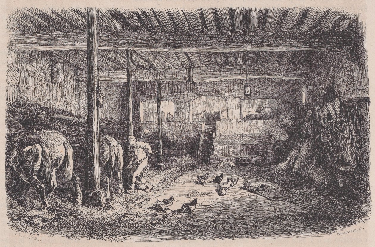 A Stable, from Magasin Pittoresque, ca. 1852 by Charles Tamisier