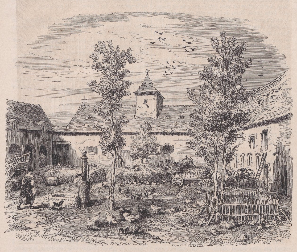 Interior View of a Farm, from Le Magasin Pittoresque by Charles Tamisier